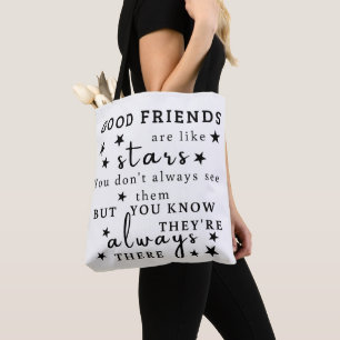 Bolsa Tote Bons Amigos São Como Estrelas: Amizade Cita Arte