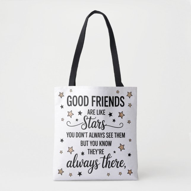 Bolsa Tote Bons Amigos São Como Estrelas Citação Inspiradora (Frente)