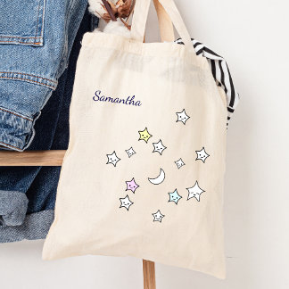 Bolsa Tote Bons Stars Moon Nome Personalizado Kawaii