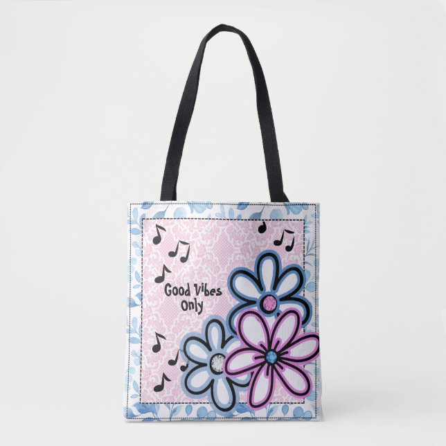 Bolsa Tote Bons Vibes Apenas floral divertido (Frente)