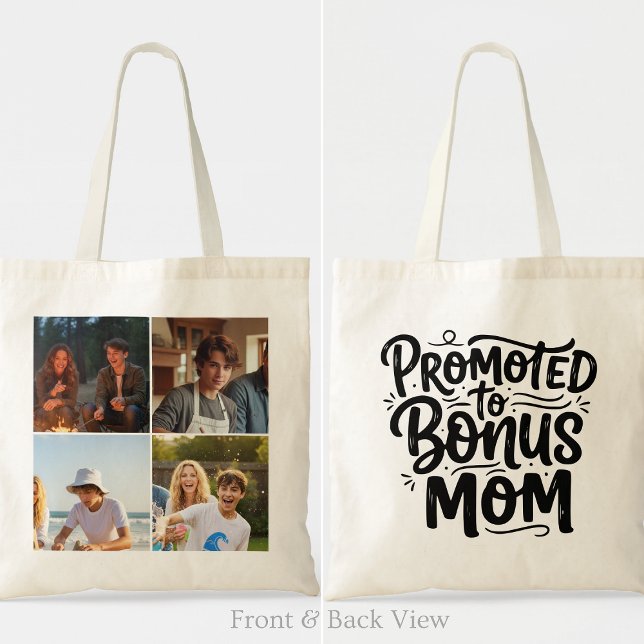 Bolsa Tote Bonus Mom Promoted Brush Script Four Photo (Criador carregado)