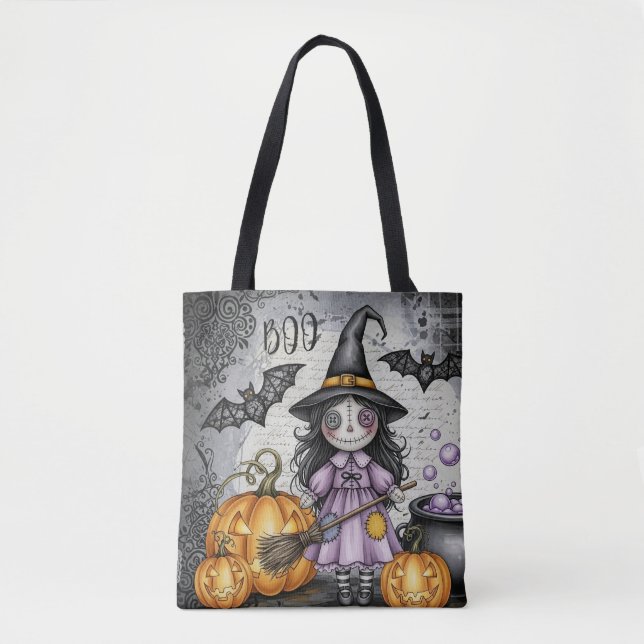 Bolsa Tote Boo & Bruxa Fofa e lanternas (Frente)