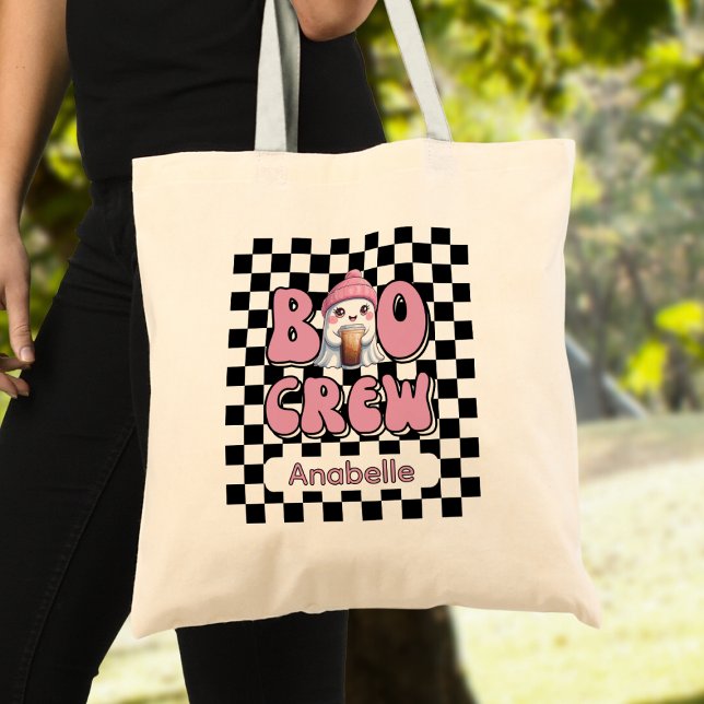 Bolsa Tote Boo Crew Ghost Rosa com Café Físico Personalizado (Criador carregado)