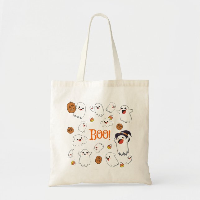 Bolsa Tote Boo Cute Halloween Fantasma Toalha (Frente)