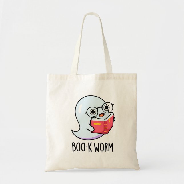 Bolsa Tote Boo-k Worm Dia de as Bruxas engraçado Bookworm Gho (Frente)