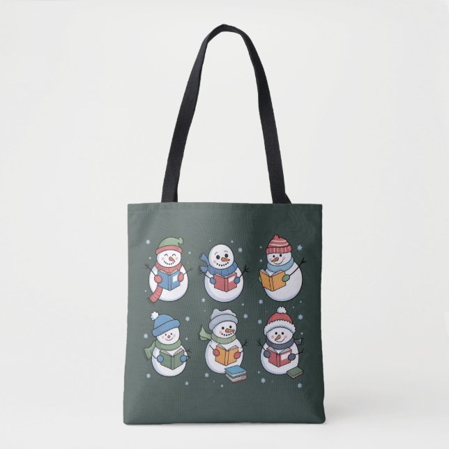 Bolsa Tote Book Lover Snowman Reading Gift Teacher Winter  (Frente)