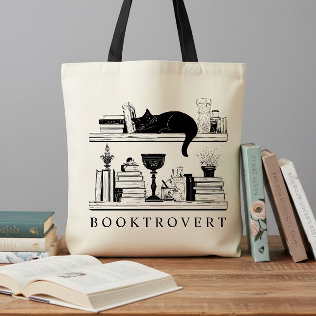 Bolsa Tote Book Lover's Booktrovert Black Cat (Criador carregado)