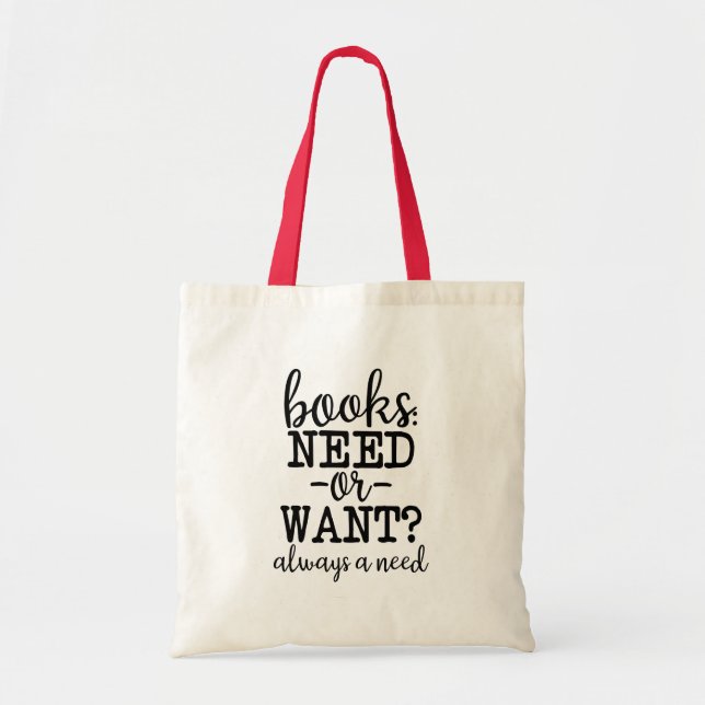 Bolsa Tote Books Need or Want, Bookish Gifts, Book (Frente)