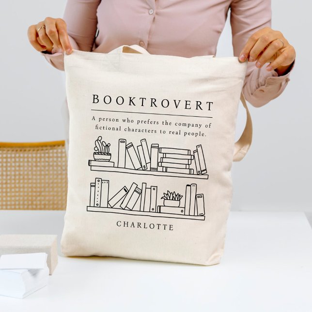 Bolsa Tote Booktrovert Editable Color Book Lover Tote Bag (Criador carregado)