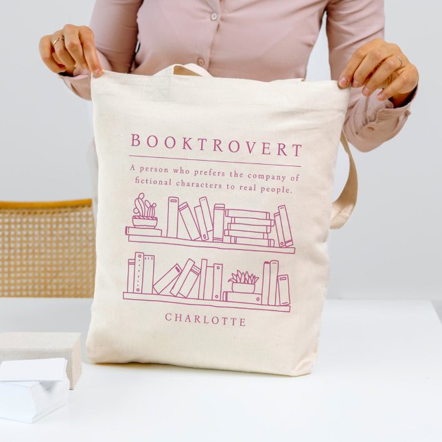 Bolsa Tote Booktrovert Editable Color Book Lover Tote Bag (Criador carregado)