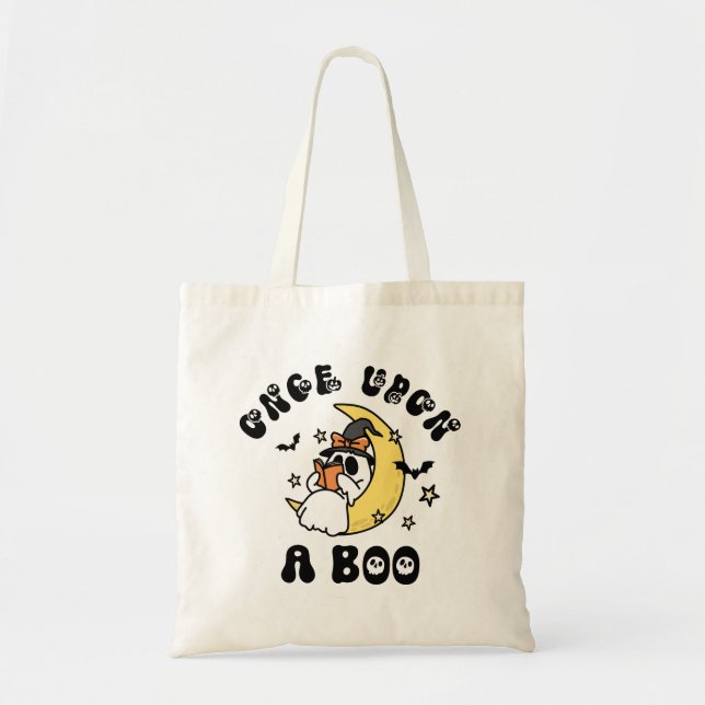Bolsa Tote Bookworm Ghost Era Uma Vez no Boo Halloween (Frente)