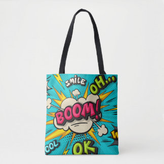 Bolsa Tote Boom a bolha da nuvem de pop. Sorria, uau, pow, le