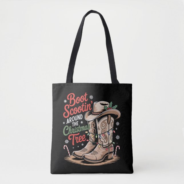 Bolsa Tote Boot Scootin' Em Torno Da Árvore De Natal Ocidenta (Frente)
