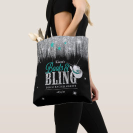 Bolsa Tote Boots 'n Bling Disco Bachelorette Teal ID925