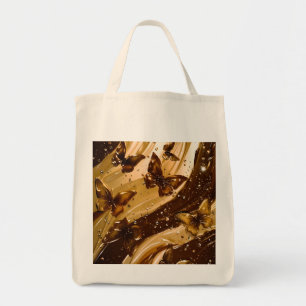 Bolsa Tote Borboleta Abstrata Glam Metalizada Dourada