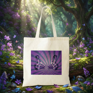 Bolsa Tote Borboleta Abstrata Roxa com Asas Radiantes