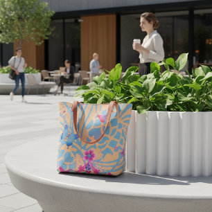 Bolsa Tote Borboleta Azul Céu Caleidoscópio Personalizado Tud