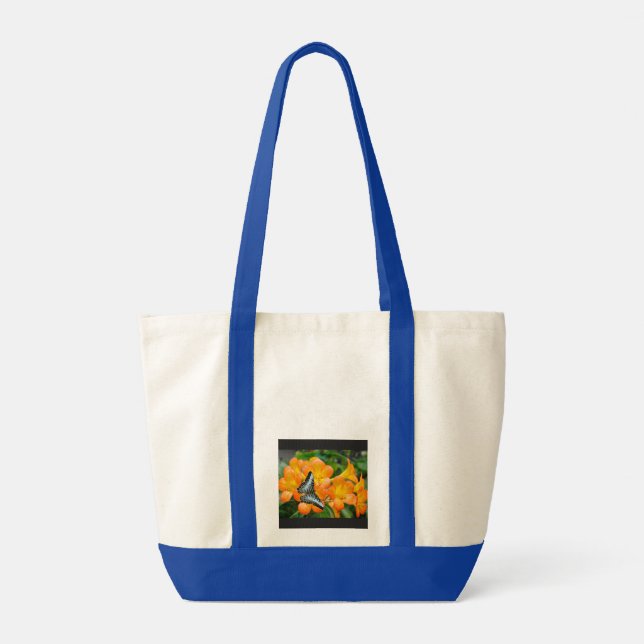 Bolsa Tote Borboleta azul com Rhododendron tropical (Verso)
