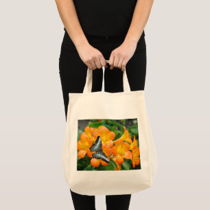 Bolsa Tote Borboleta azul com Rhododendron tropical