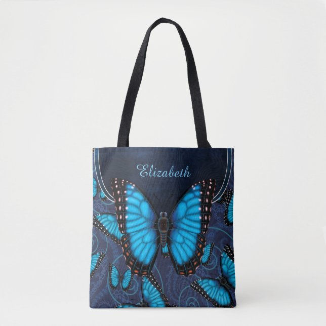 Bolsa Tote Borboleta azul de Morpho personalizada (Frente)