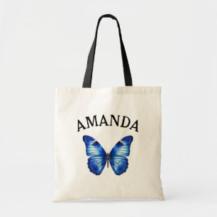 Bolsa Tote Borboleta Azul Elegante Nome Curvo Rapariga