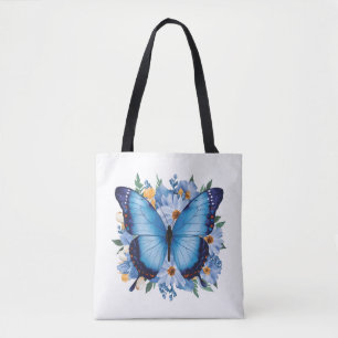 Bolsa Tote Borboleta Azul Graciosa em Floral