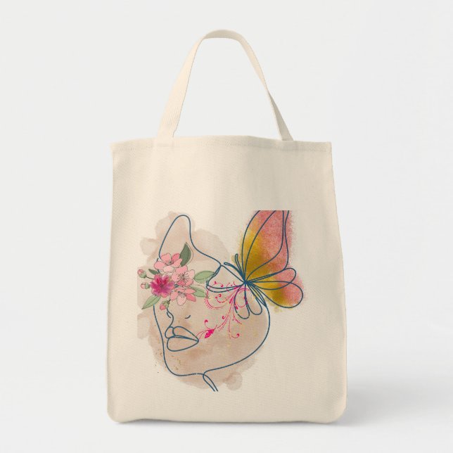 Bolsa Tote Borboleta Bloom - Arte Floral Abstrato (Frente)