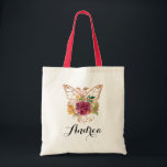 Bolsa Tote Borboleta Boho Watercolor e Flores Bridesmaid<br><div class="desc">Saco de tota de chicória e inspirado no véu,  com borboletas aquosas feitas de flores cor-de-rosa,  borrado,  cor-de-rosa e laranja,  com acentos de folha de cobre. Personalize adicionando seus próprios detalhes. Esta bolsa de tote de borboleta floral será perfeita como um presente personalizado.</div>