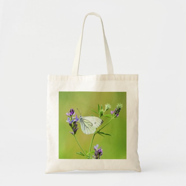 Bolsa Tote Borboleta Branca de Veias Verdes (Frente)