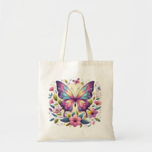 Bolsa Tote Borboleta branca e colorida