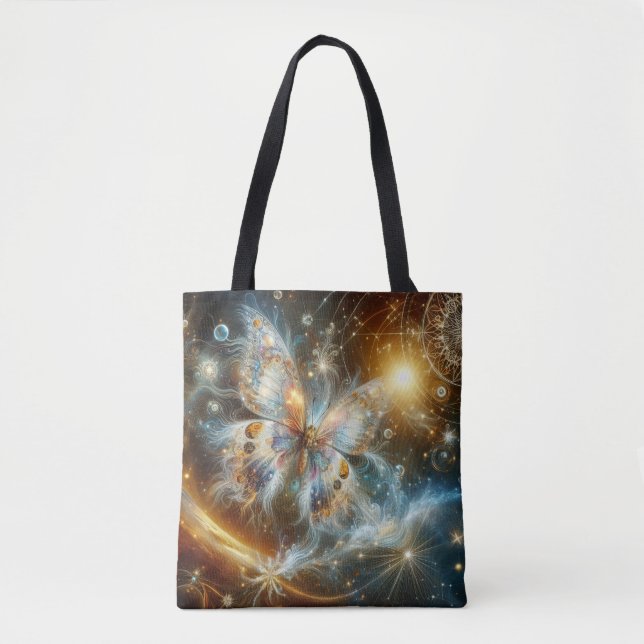 Bolsa Tote Borboleta Celestial Vibrante Espuma do Mar (Frente)