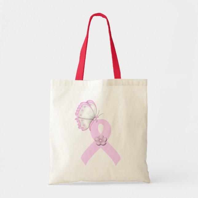 Bolsa Tote Borboleta cor-de-rosa da fita (Frente)