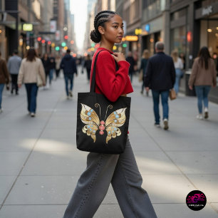 Bolsa Tote Borboleta Cravejada de Ouro