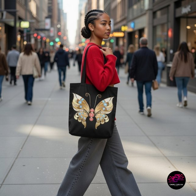 Bolsa Tote Borboleta Cravejada de Ouro (Walking into the city like the main character 🦋✨)