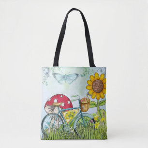 Bolsa Tote Borboleta de Bicicleta Azul