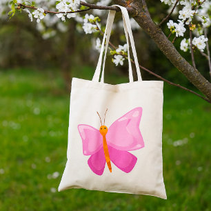 Bolsa Tote Borboleta de Cartoon Rosa Adorável