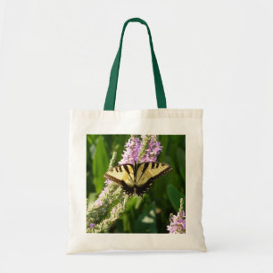 Bolsa Tote Borboleta-de-cauda-andorinha em Flores Roxas