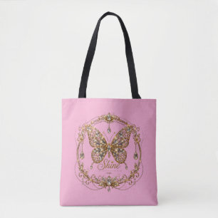 Bolsa Tote Borboleta de Cristal Dourado Brilho Luxo Jóias Art
