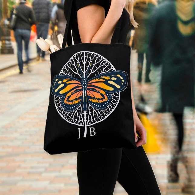 Bolsa Tote Borboleta de Monograma Branca e Preta (Criador carregado)