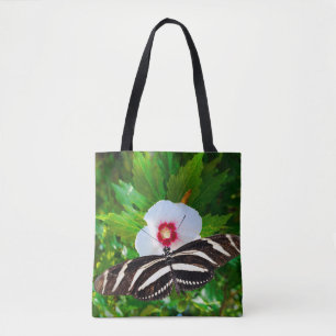 Bolsa Tote Borboleta-de-vidro-zebra em camiseta-vermelho-hibi