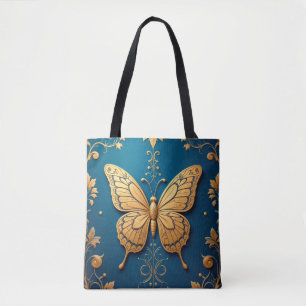 Bolsa Tote Borboleta Dourada Ornamentada Com Padrão Floral