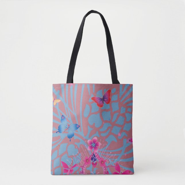 Bolsa Tote Borboleta Dourado Rosa Intenso Calidoscópio Impres (Frente)
