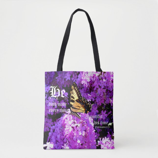 Bolsa Tote Borboleta e Phlox, Eclesias 3:11 (Frente)