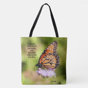 Bolsa Tote Borboleta em flor selvagem, com Verse (John 8:32)