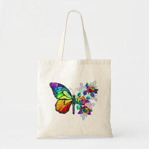 Bolsa Tote Borboleta-flor-arco-íris