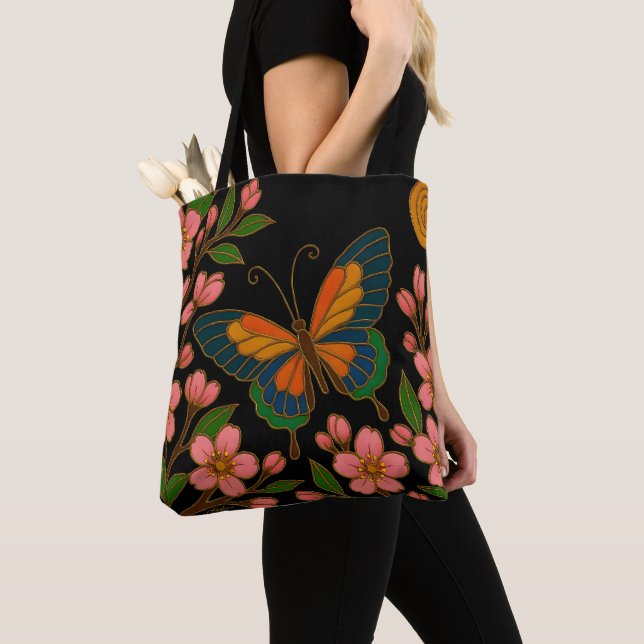 Bolsa Tote Borboleta Flor de Cerejeira Lua (Close Up)