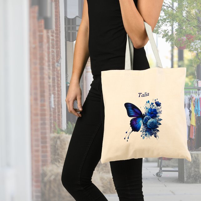 Bolsa Tote Borboleta Floral Azul Personalizada (Criador carregado)