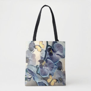 Bolsa Tote Borboleta floral de orquídea amarela púrpura