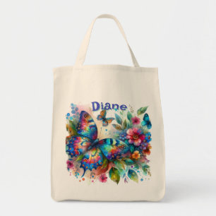 Bolsa Tote Borboleta Floral Jardim Personalizado em Aquarela
