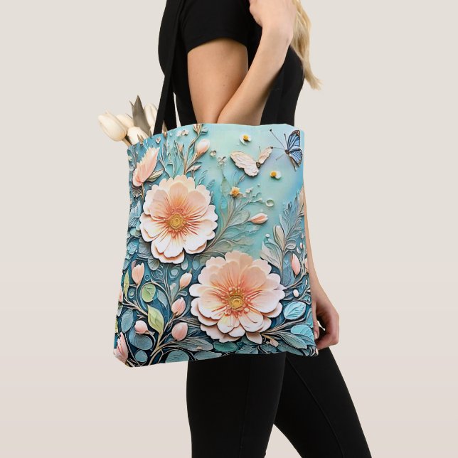 Bolsa Tote Borboleta Floral Pastel Art (Close Up)